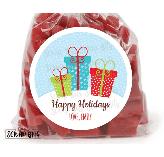 3 Wrapped Presents Christmas Gift Labels, Personalized Christmas Stickers or Tags - Scrap Bits