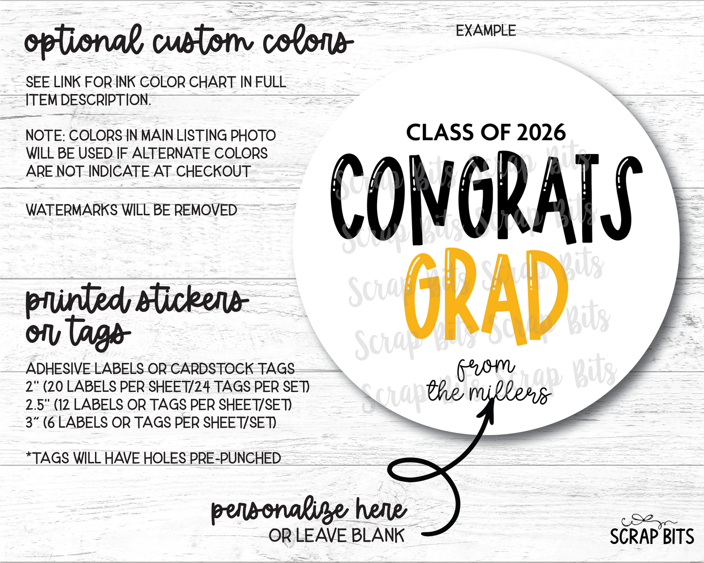 Congrats Grad Bouncy Lettering, Personalized Graduation Favor Labels