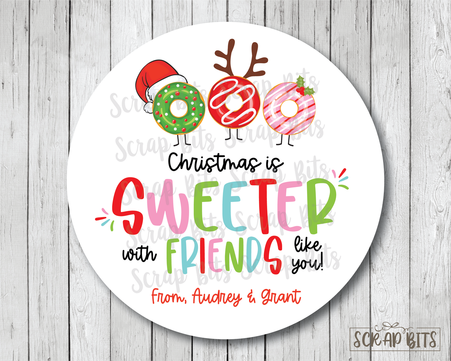 Christmas Donut Stickers, Christmas Is Sweeter With Friends Like You, Personalized Christmas Gift Labels or Tags