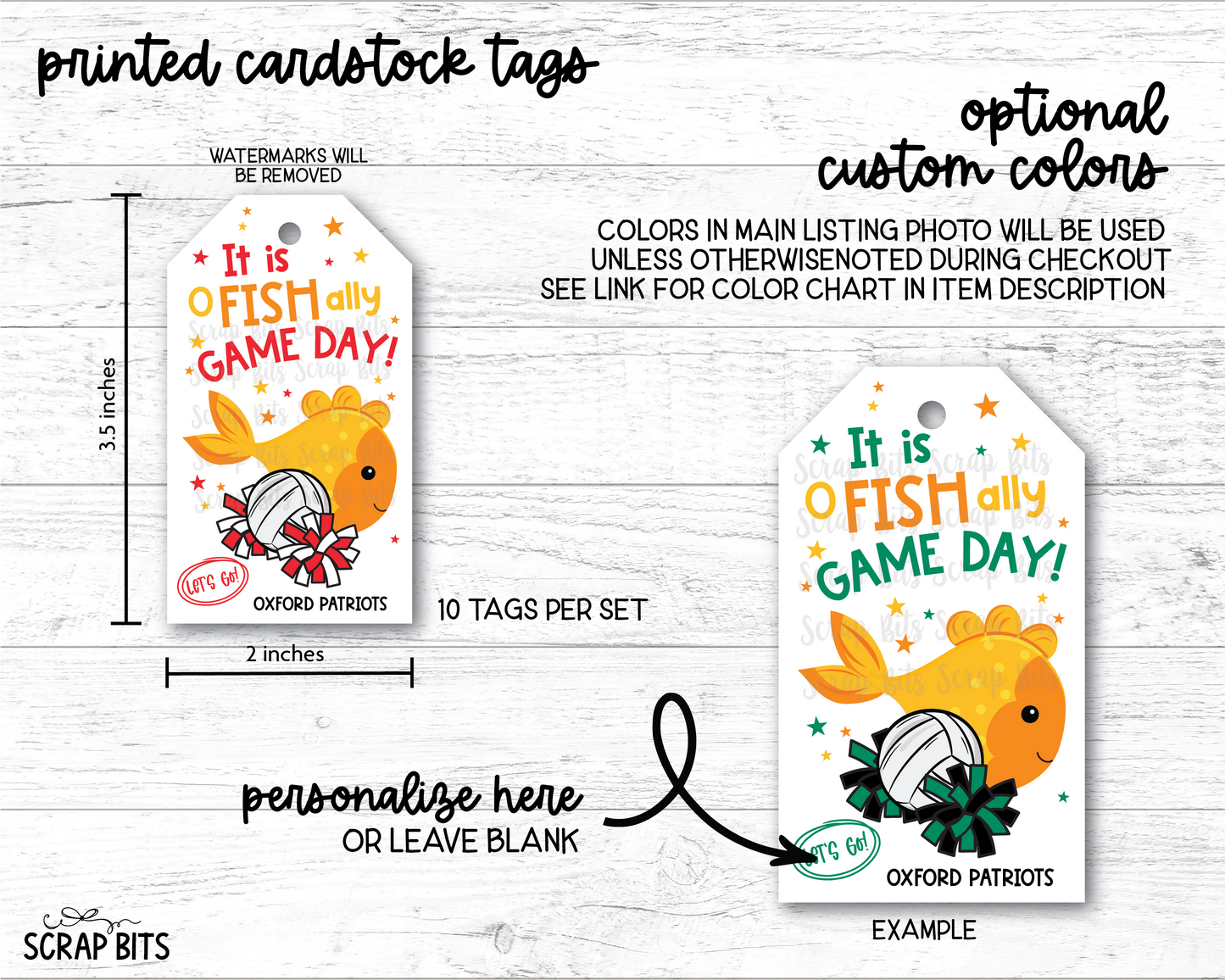 Volleyball Goldfish Game Day Gift Tags, Good Luck Treat Bag Labels