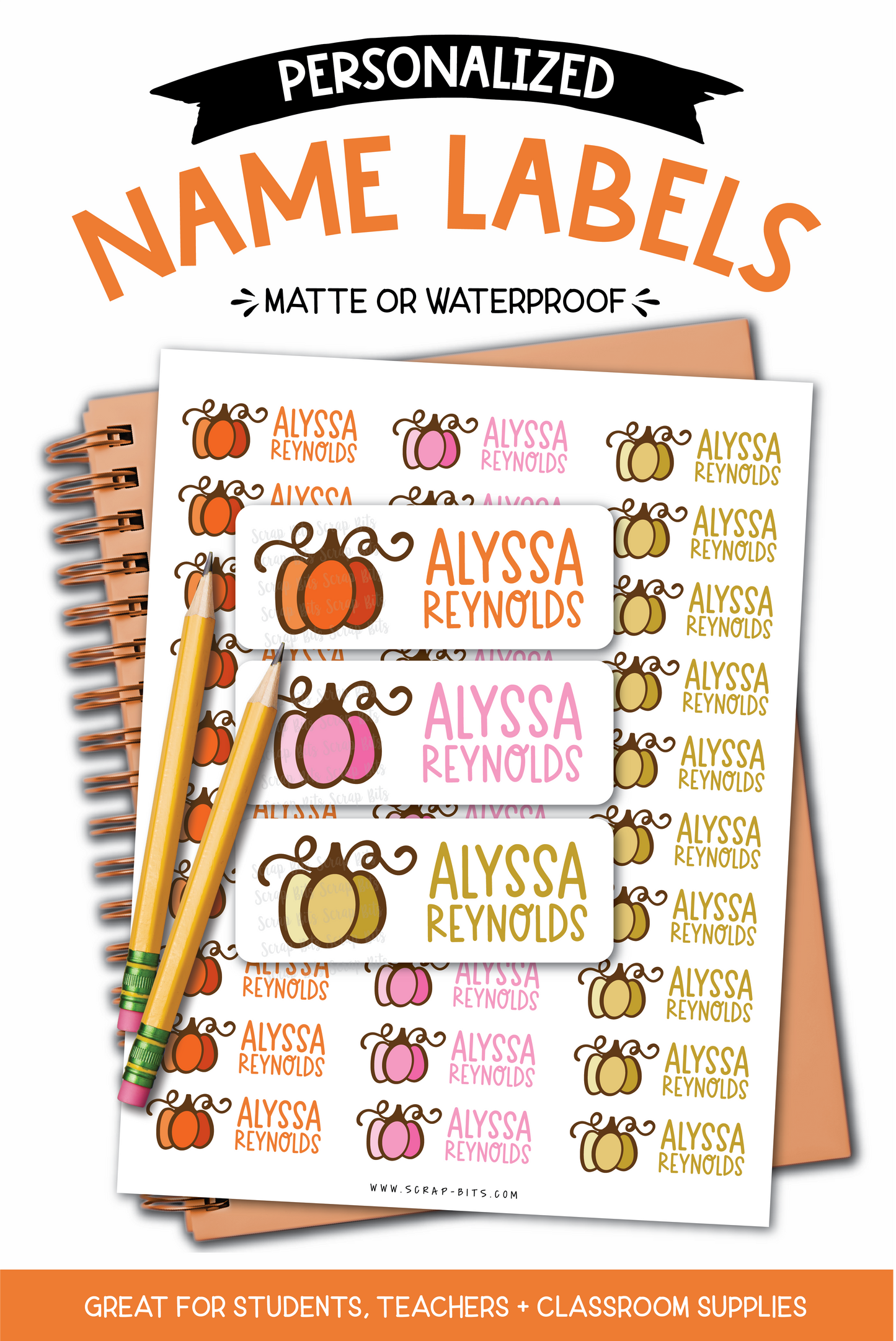 Doodle Pumpkin Name Labels, Personalized Belonging Labels