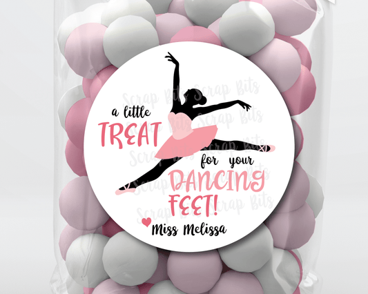 A Little Treat for Your Dancing Feet, Ballerina Favor Stickers or Tags - Scrap Bits