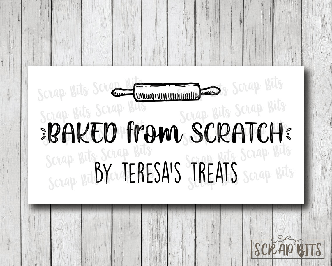 Baked From Scratch Baking Labels, Farmhouse Script . Personalized Kitchen Labels - Scrap Bits
