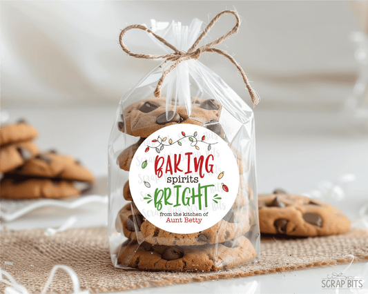 Baking Spirits Bright Christmas Lights, Personalized Christmas Gift or Baking Labels - Scrap Bits