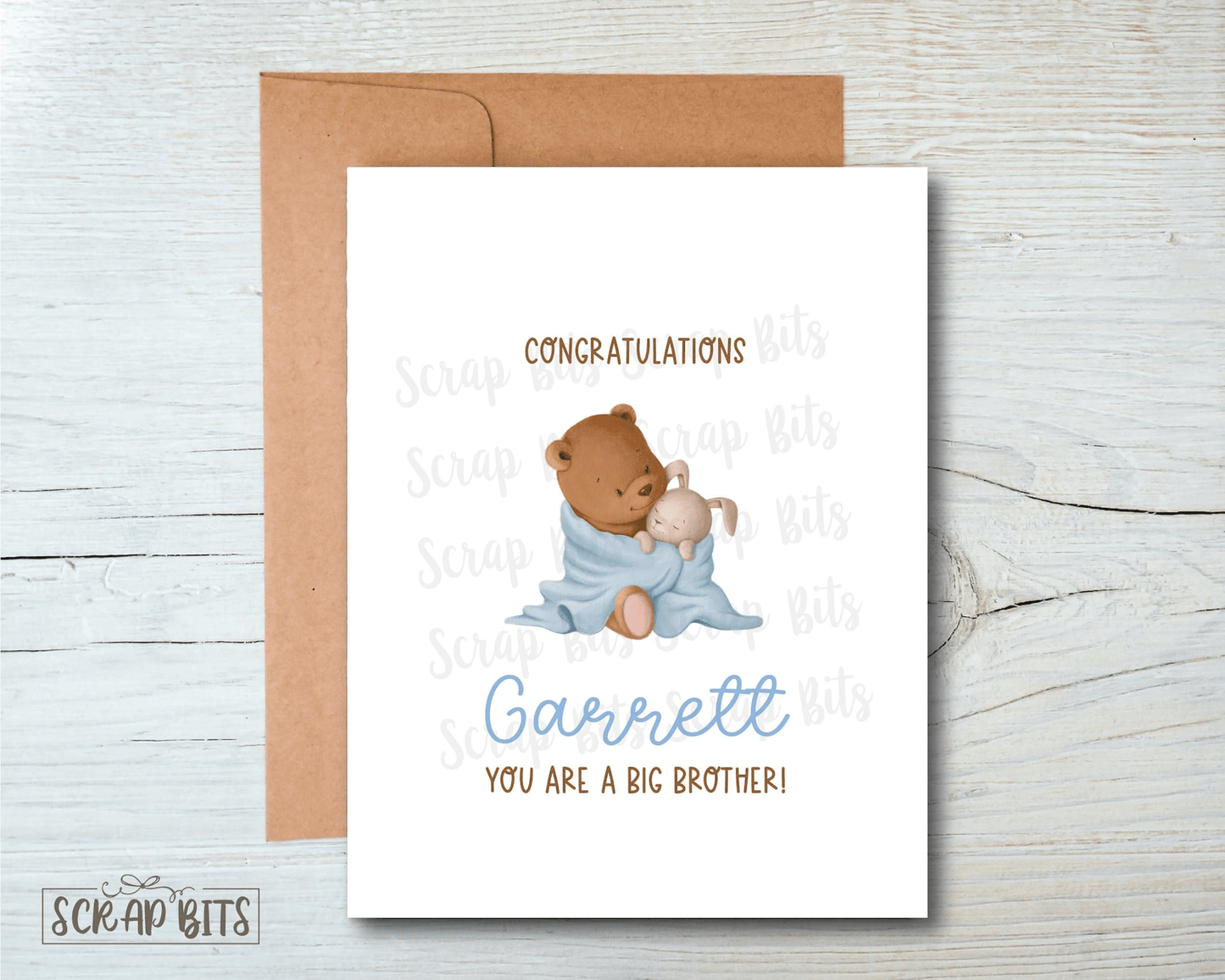 Bear & Bunny You're A Big Brother Congratulations Card, New Sibling Card - Scrap Bits