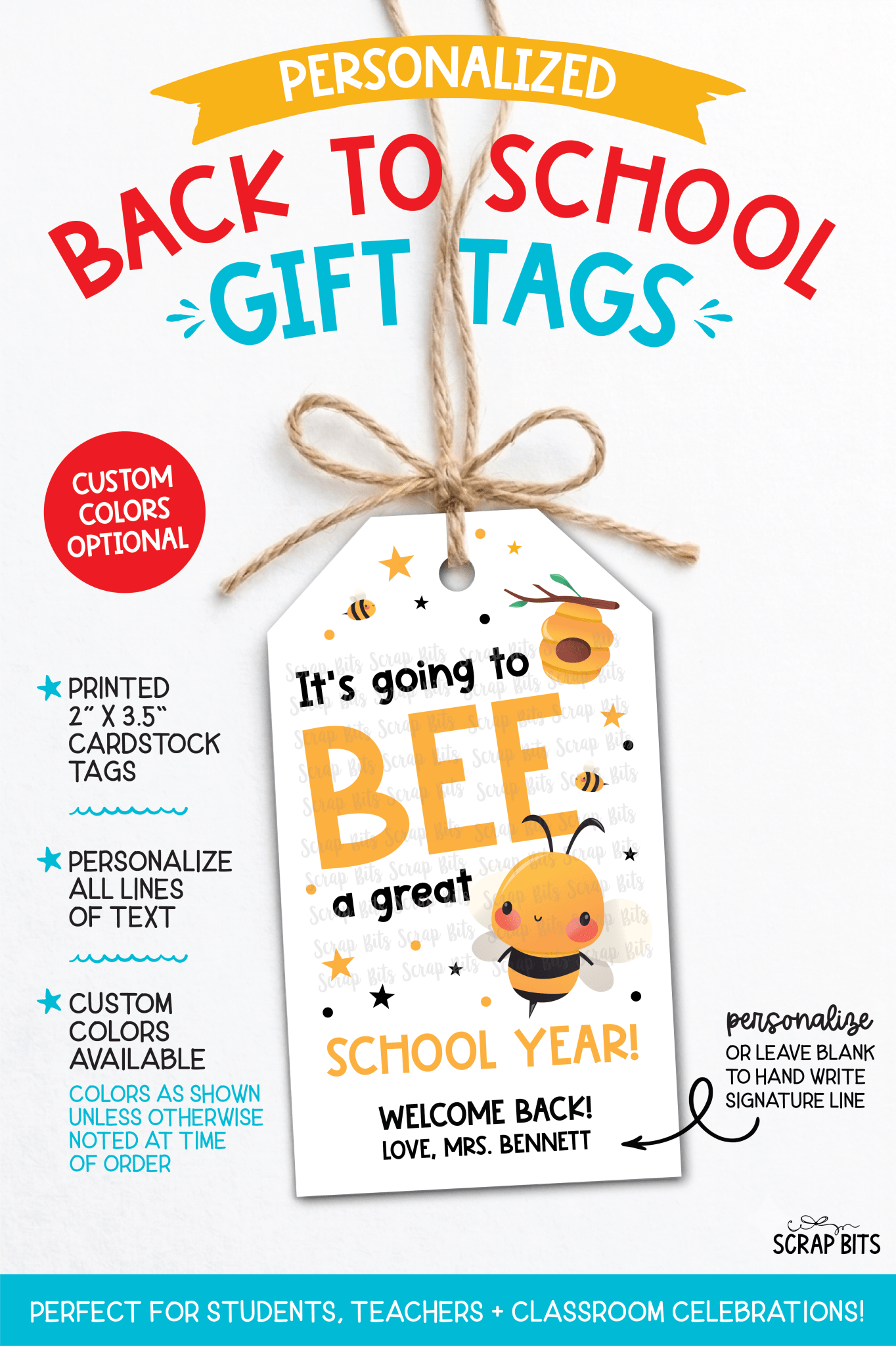 Bee Back To School Tags, It's Going to BEE a Great School Year - Scrap Bits