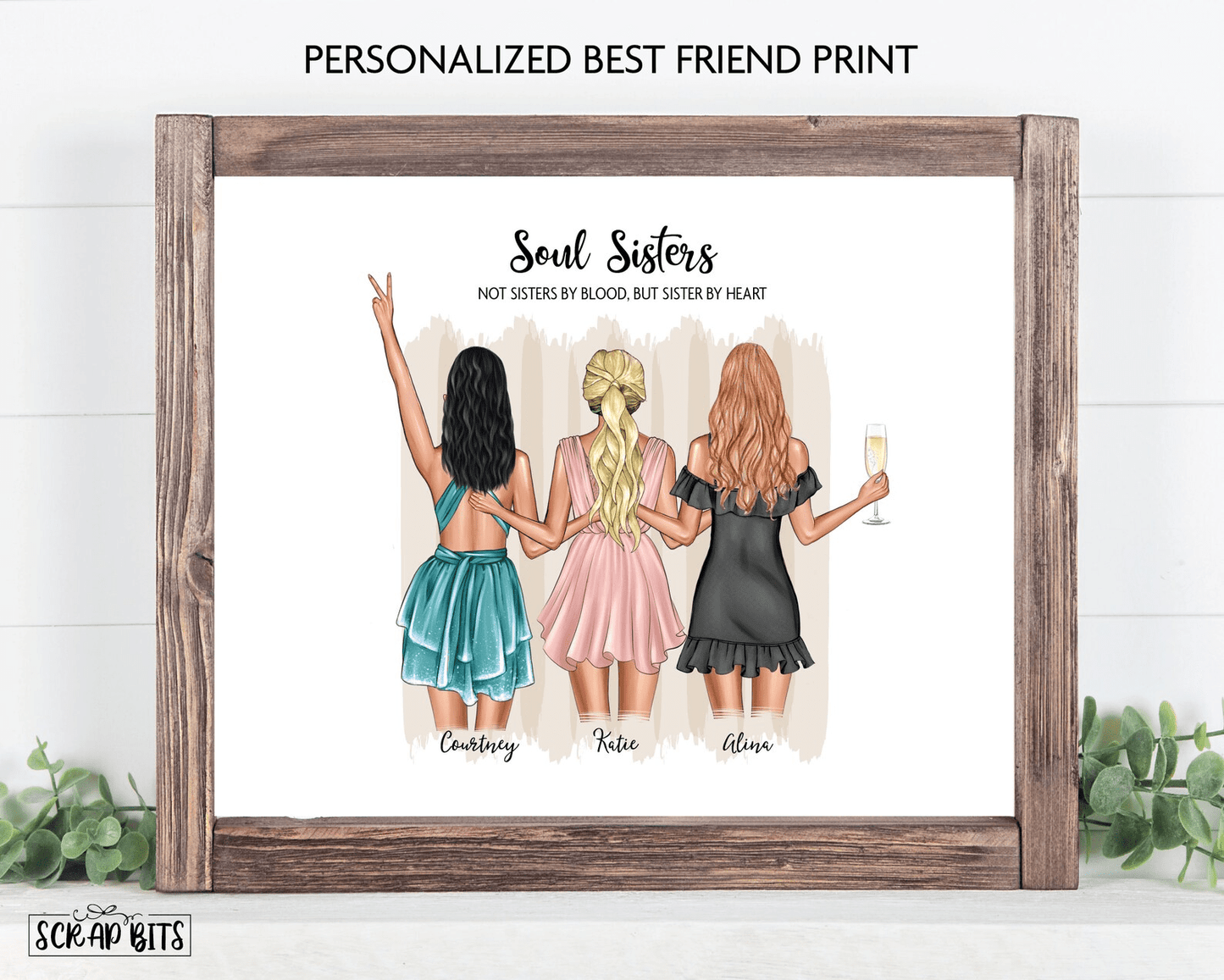 Best Friends, Personalized Gift For Friend Groups . Personalized Digital Portrait Print - Scrap Bits