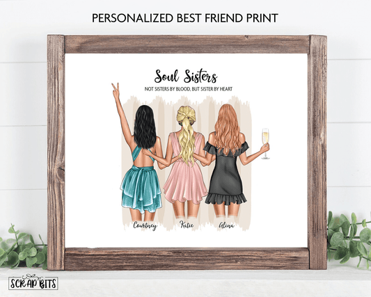 Best Friends, Personalized Gift For Friend Groups . Personalized Digital Portrait Print - Scrap Bits