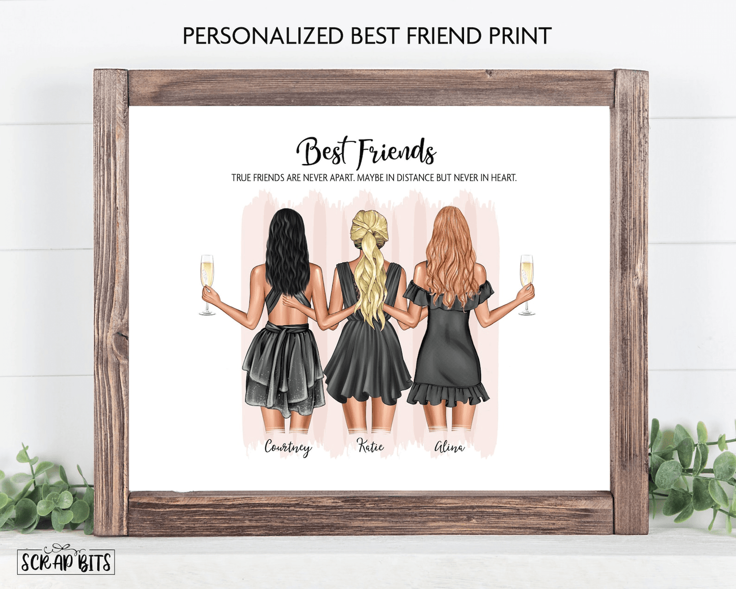 Best Friends, Personalized Gift For Friend Groups . Personalized Digital Portrait Print - Scrap Bits