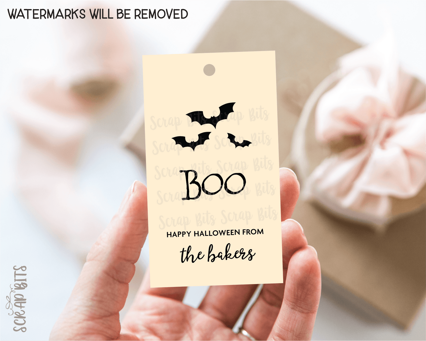 Boo with Bats Halloween Tags . Personalized Gift Tags - Scrap Bits