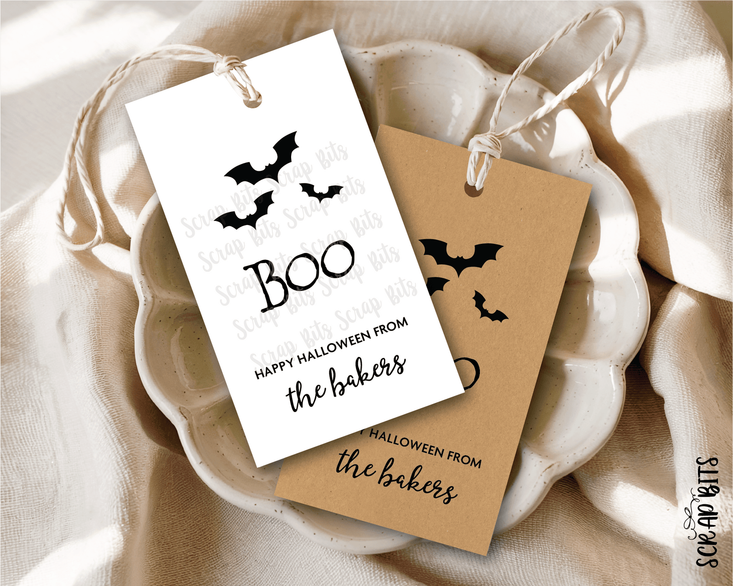 Boo with Bats Halloween Tags . Personalized Gift Tags - Scrap Bits