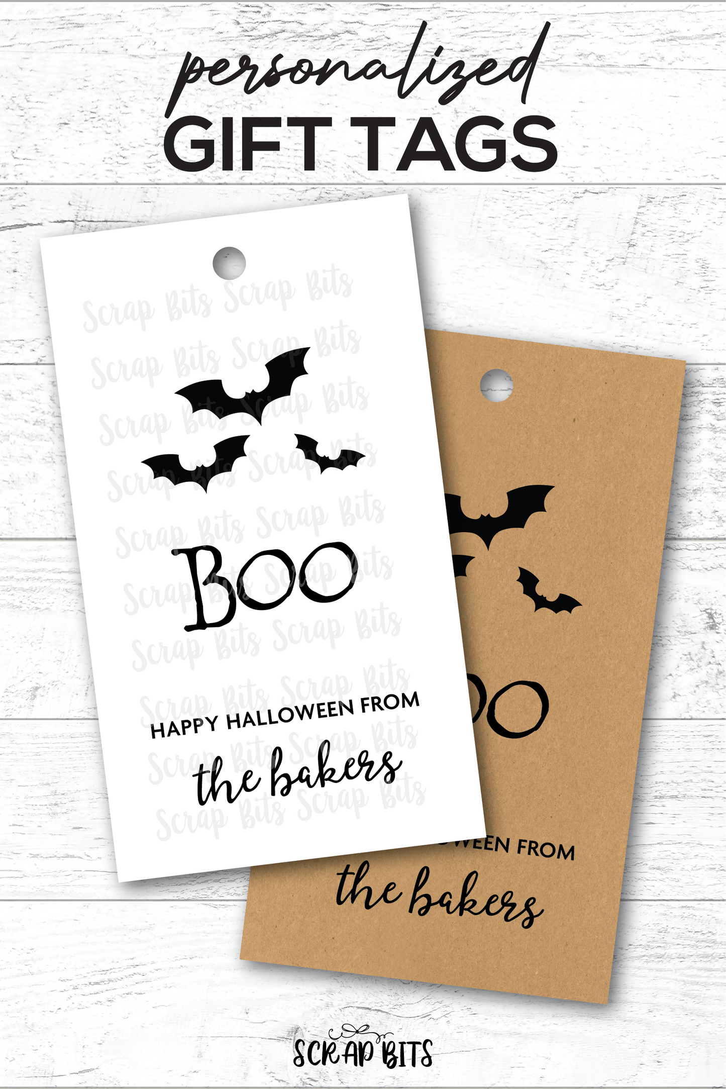 Boo with Bats Halloween Tags . Personalized Gift Tags - Scrap Bits