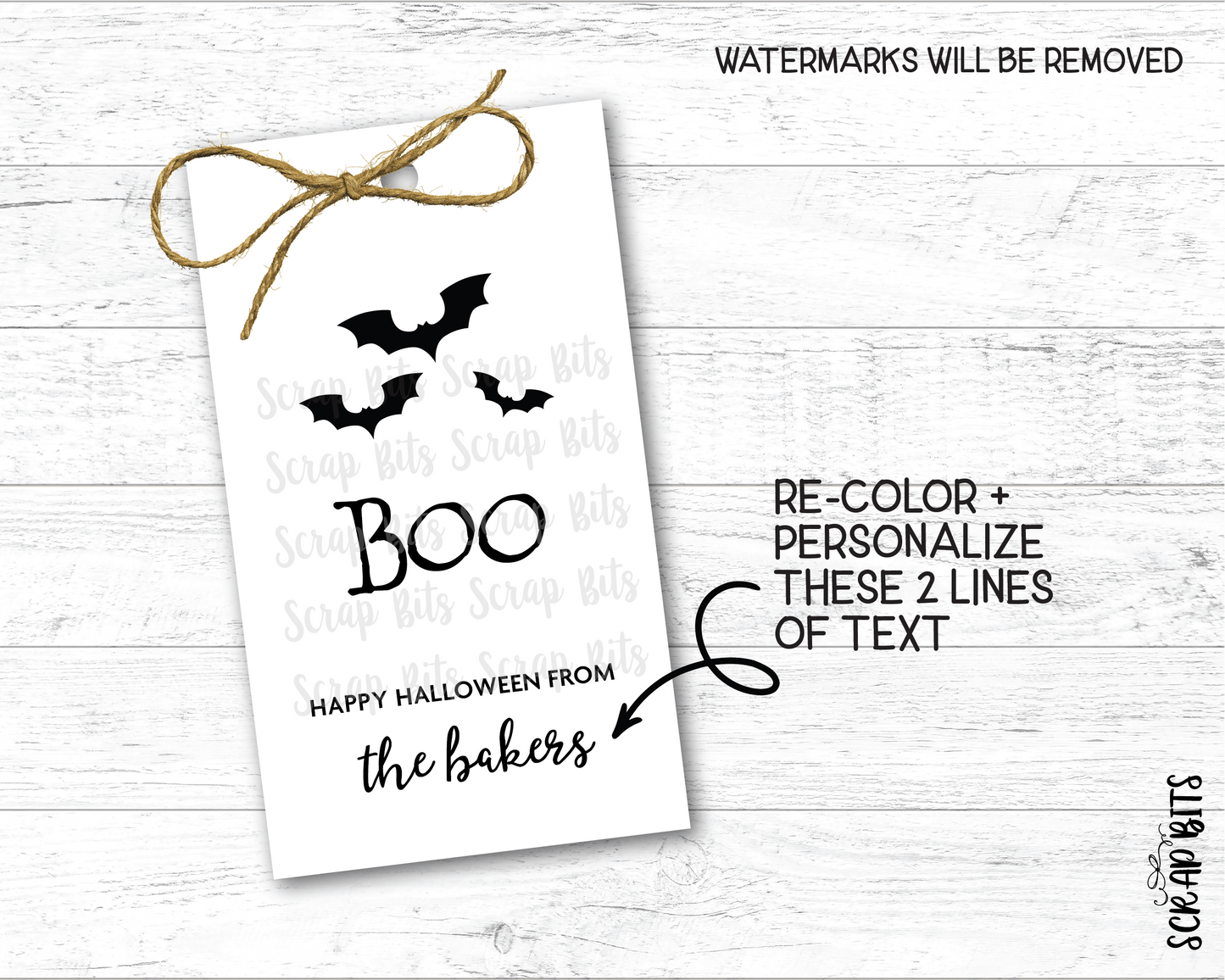 Boo with Bats Halloween Tags . Personalized Gift Tags - Scrap Bits