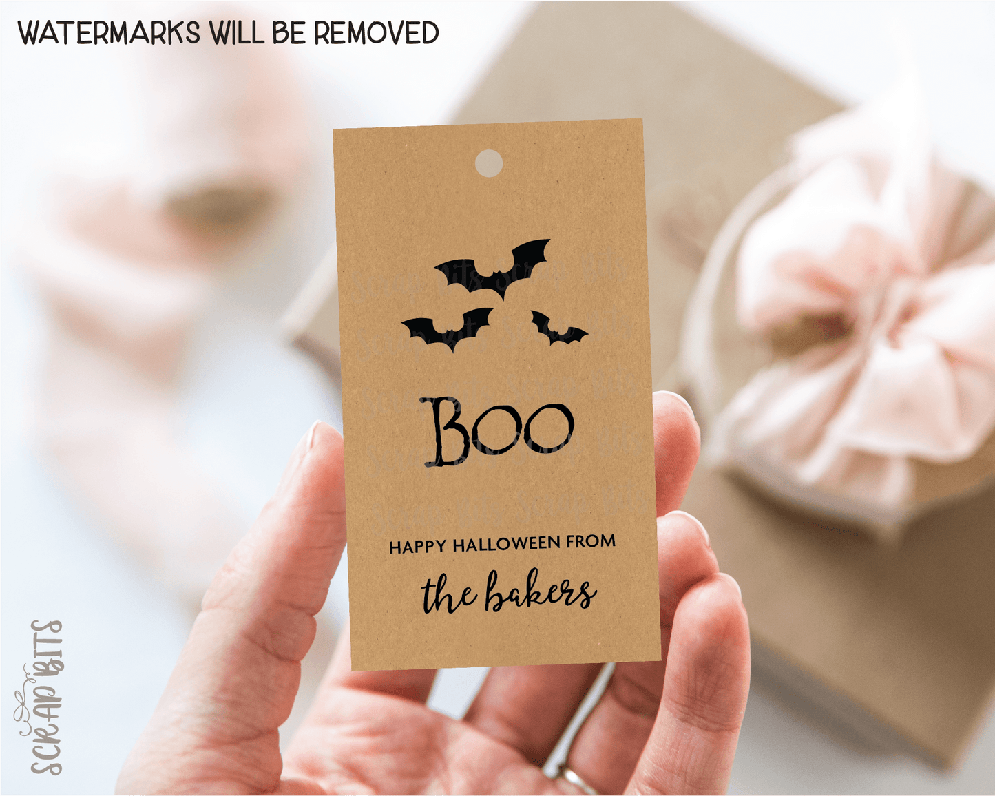 Boo with Bats Halloween Tags . Personalized Gift Tags - Scrap Bits