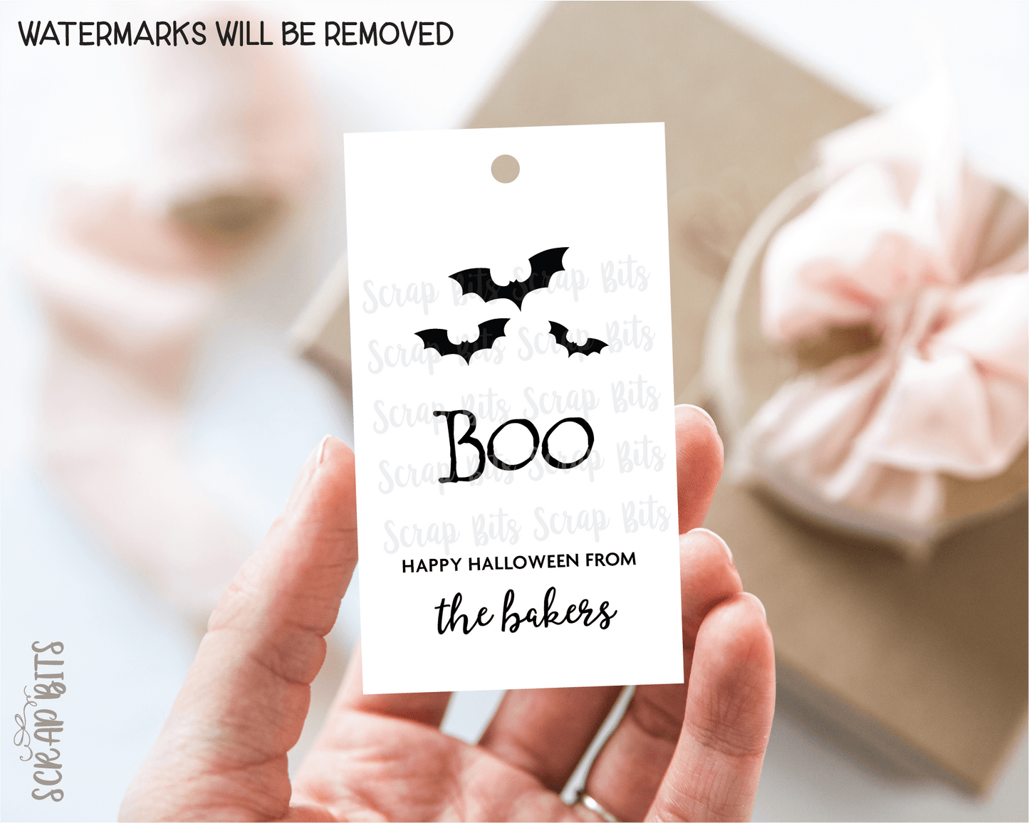 Boo with Bats Halloween Tags . Personalized Gift Tags - Scrap Bits