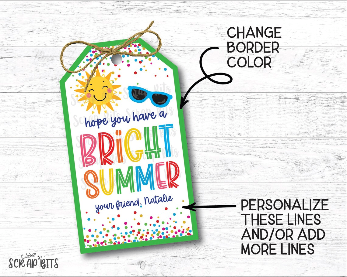 Bright Summer Last Day of School Tags, Angle Top, EDITABLE Printable Digital Download - Scrap Bits
