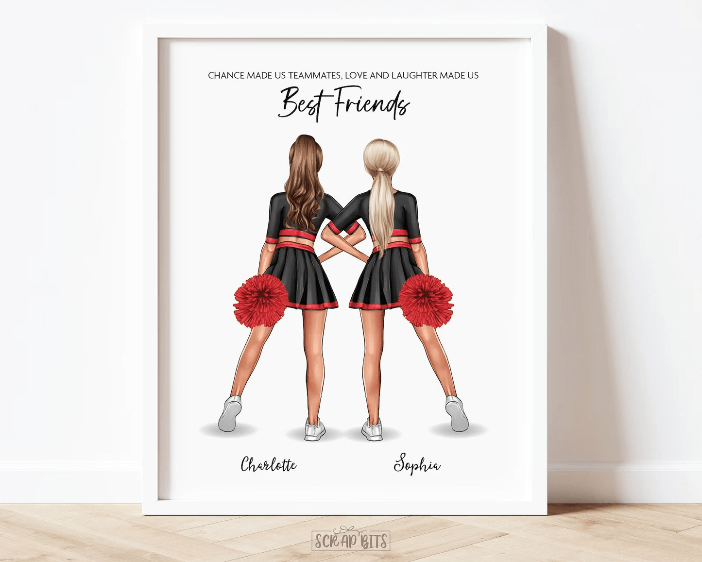 Cheer Sisters Portrait Print, Custom Cheerleader Friends Gift, Digital Download - Scrap Bits