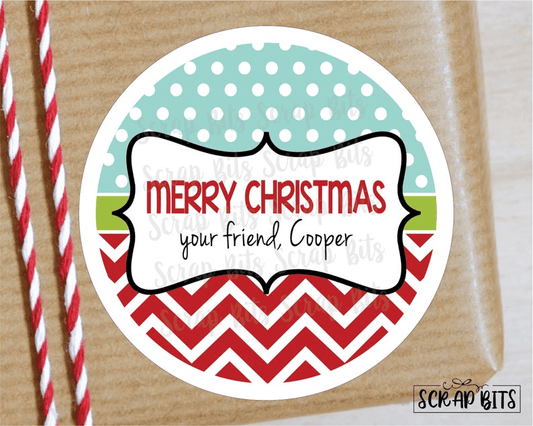 Chevron & Dots Christmas Gift Labels, Personalized Christmas Stickers or Tags - Scrap Bits