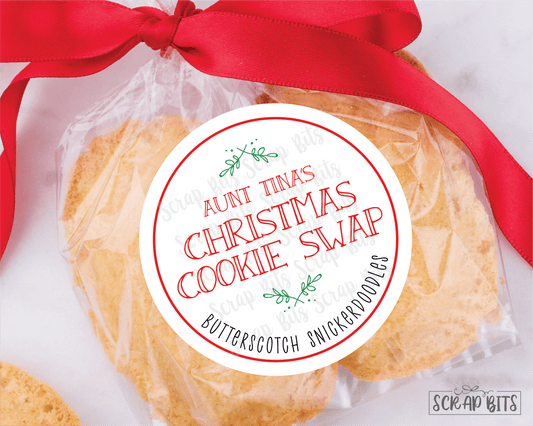 Christmas Cookie Swap Quaint Doodle Sprigs, Personalized Gift Stickers or Tags - Scrap Bits