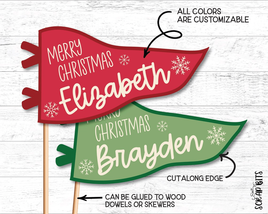 Christmas Pennant Flag, Personalized Printable Stocking Flag, Instant Download Editable Template - Scrap Bits