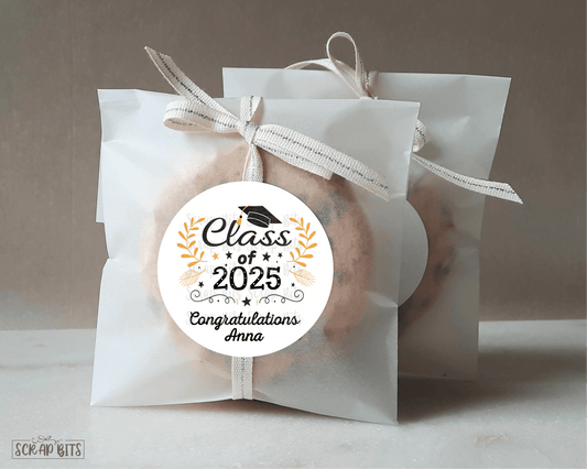 Class of 2025, Laurels + Stars. Personalized Graduation Stickers or Tags - Scrap Bits