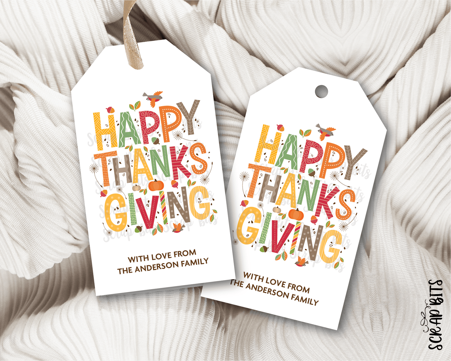 Collage Lettering, Personalized Thanksgiving Gift Tags - Scrap Bits