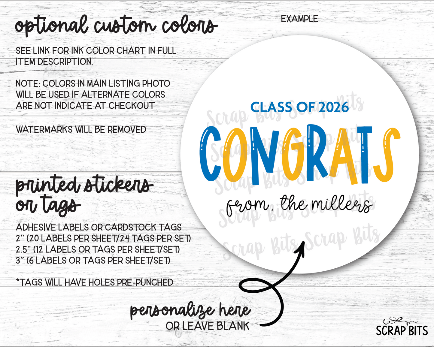 Congrats Bouncy Lettering, Personalized Graduation Favor Labels - Scrap Bits