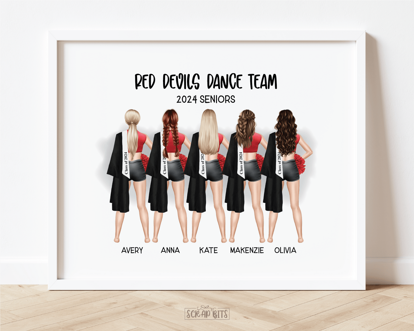 Dance Team Graduation Print, Custom Senior Dance Graduation Gift . Personalized Digital Portrait Print - Scrap Bits