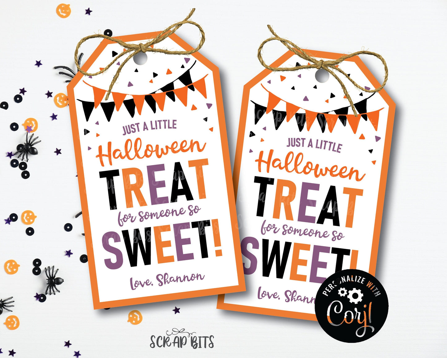 EDITABLE Halloween Thank You Tags, Bunting Sweet Treat Gift Tags, Instant Download Editable Template - Scrap Bits