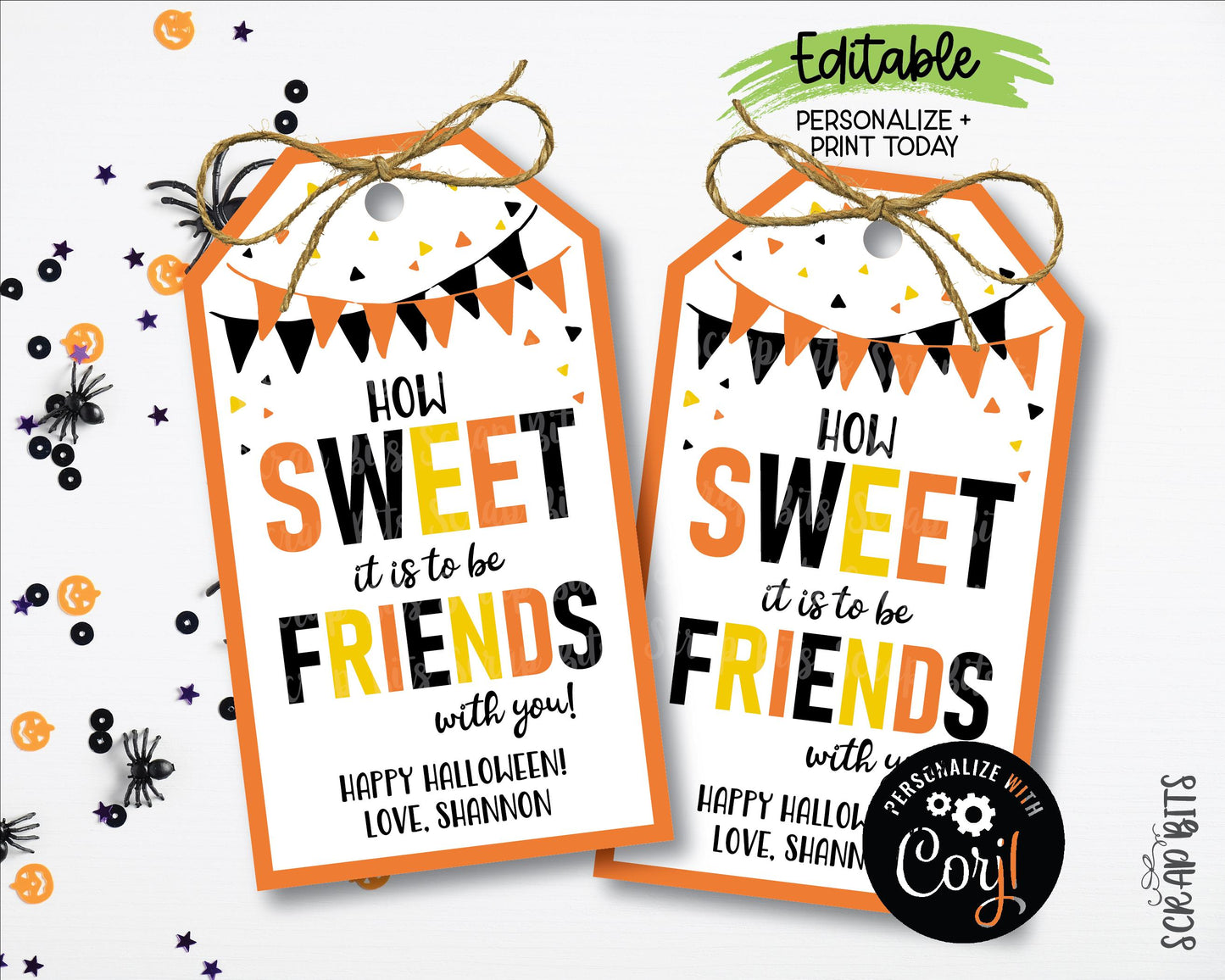 EDITABLE Halloween Thank You Tags, Bunting Sweet Treat Gift Tags, Instant Download Editable Template - Scrap Bits
