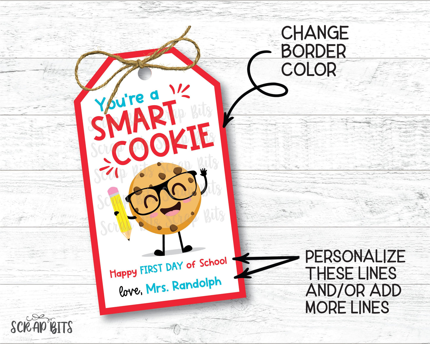 EDITABLE Smart Cookie Back To School Tags, Instant Download Editable Template - Scrap Bits
