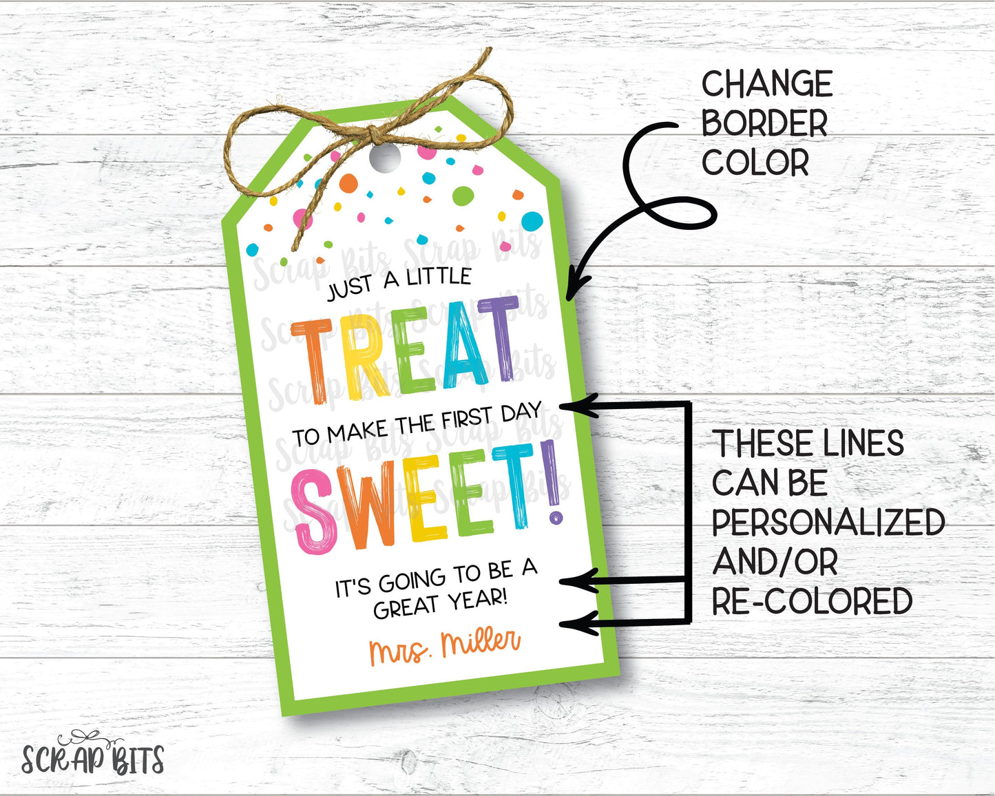 EDITABLE Sweet Treat First Day of School Tags, Instant Download Editable Template - Scrap Bits
