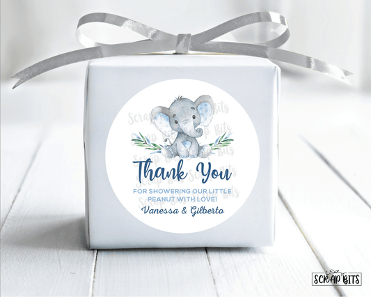Elephant Thank You For Showering Our Little Peanut, Personalized Girl Boy Shower Stickers or Tags - Scrap Bits