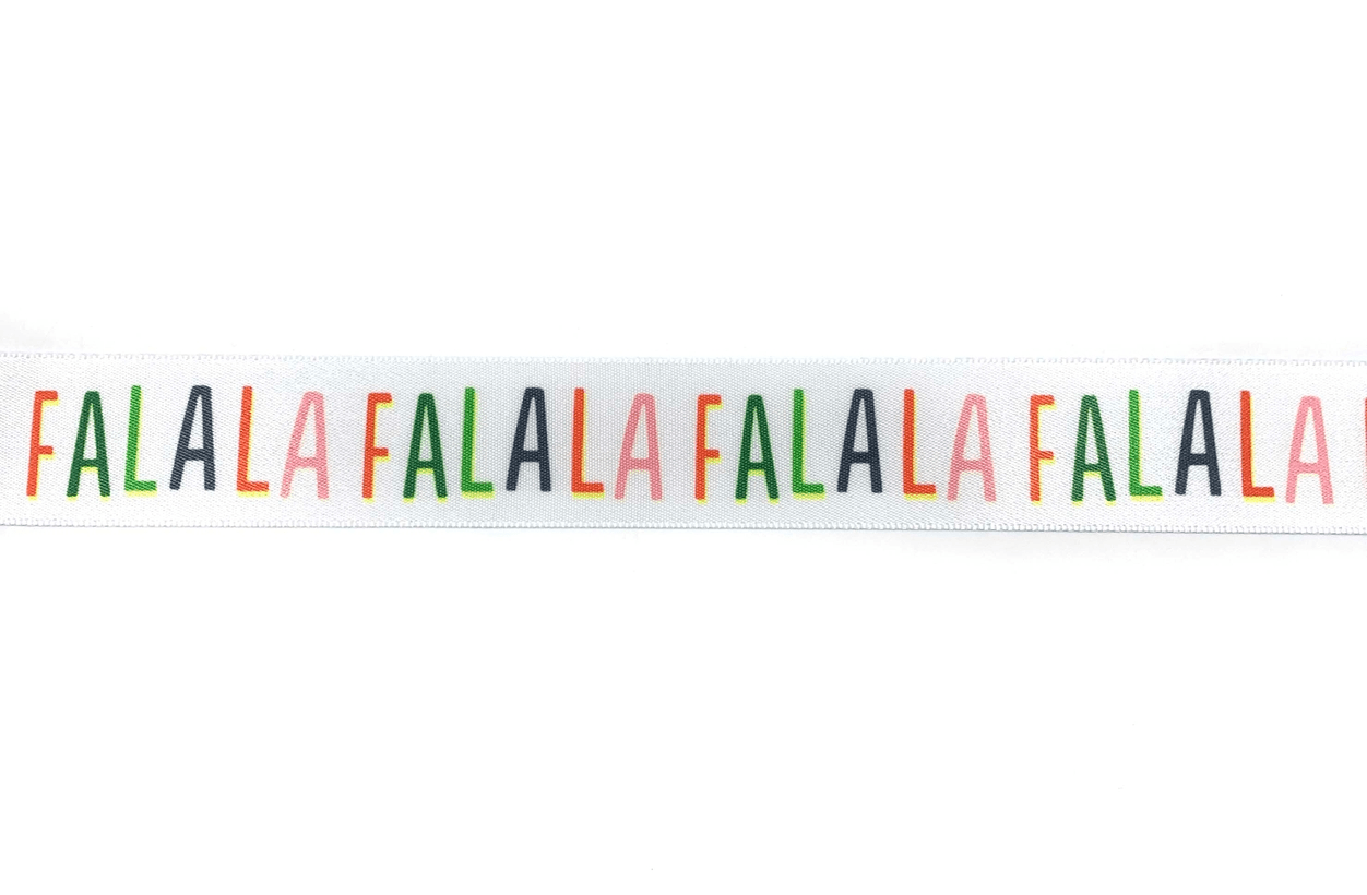 Fa La La Whimsical Satin Holiday Print Ribbon. 5 yards (15 feet) . 1" inch, 25mm - Scrap Bits