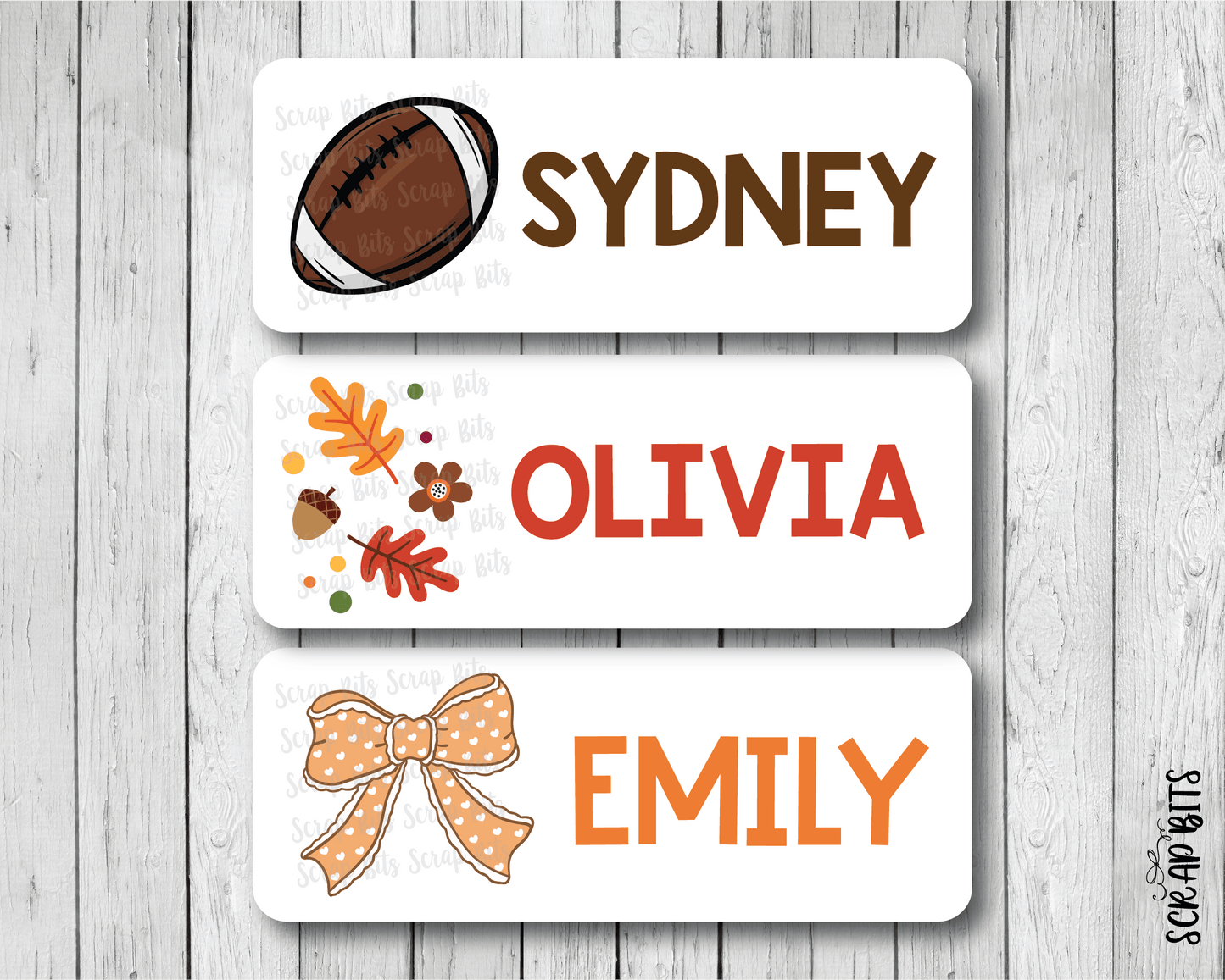 Fall Football Leaves Bow Name Labels . Personalized Belonging Labels - Scrap Bits