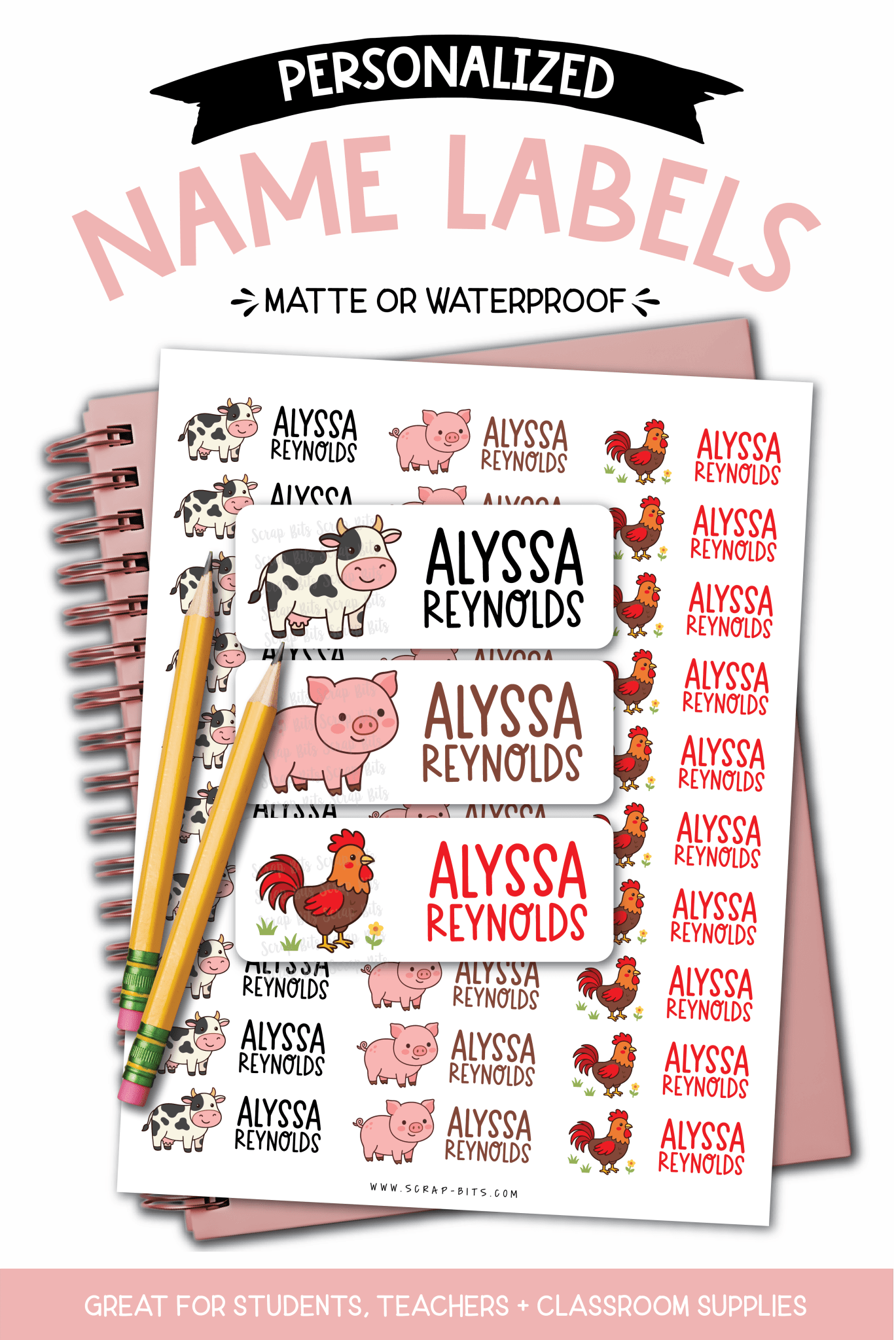 Farm Animals Name Labels . Cow Pig Rooster Personalized Belonging Labels - Scrap Bits