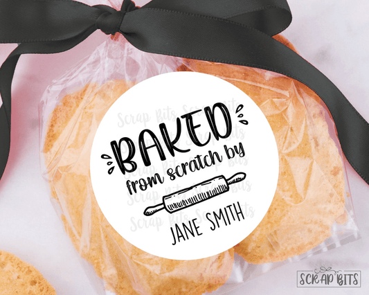 Farmhouse Script Baked From Scratch Stickers, Rolling Pin . Personalized Baking Labels - Scrap Bits
