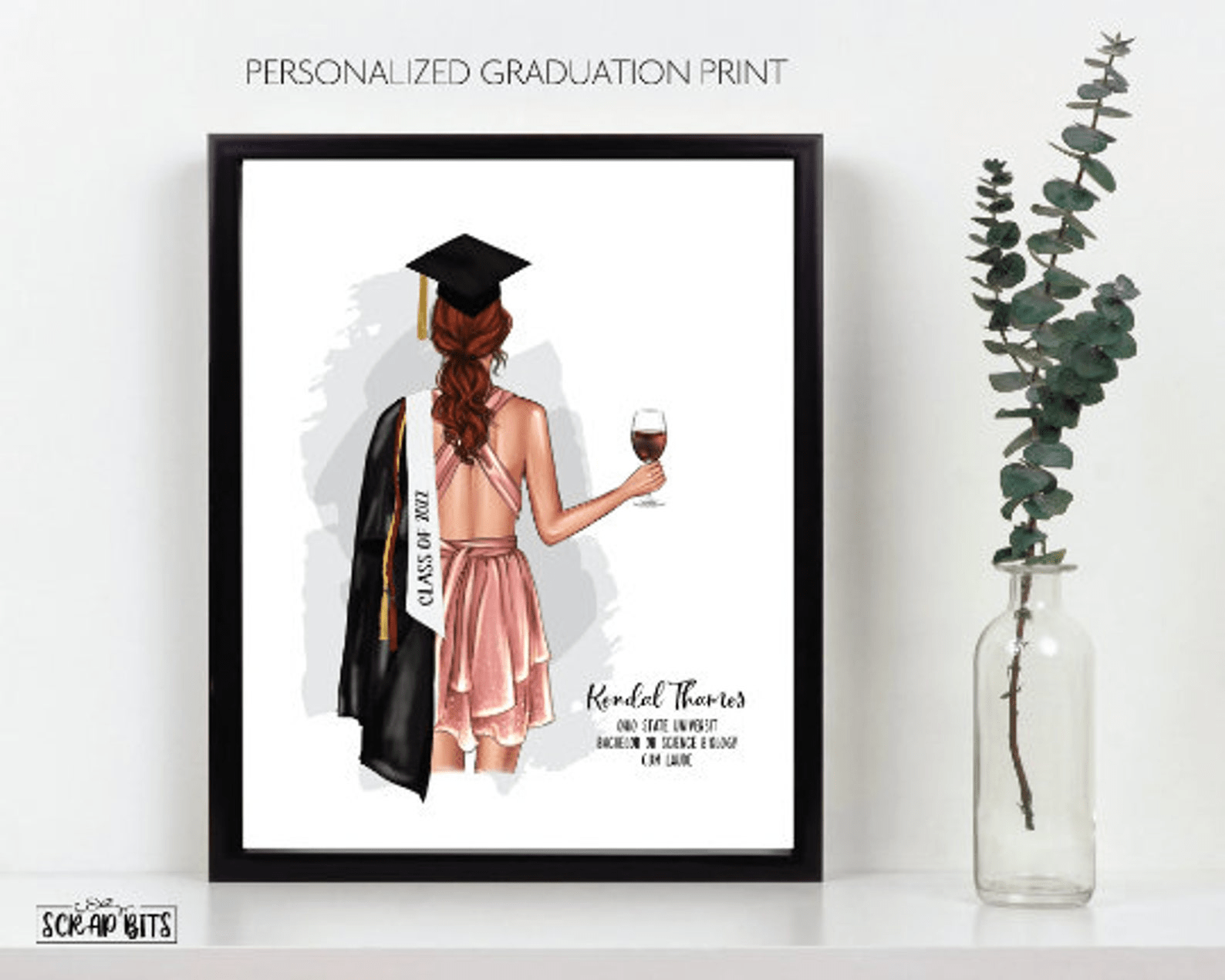 Female Graduation Print, Personalized Graduation Gift for Her, Half Body . Digital Portrait Print - Scrap Bits