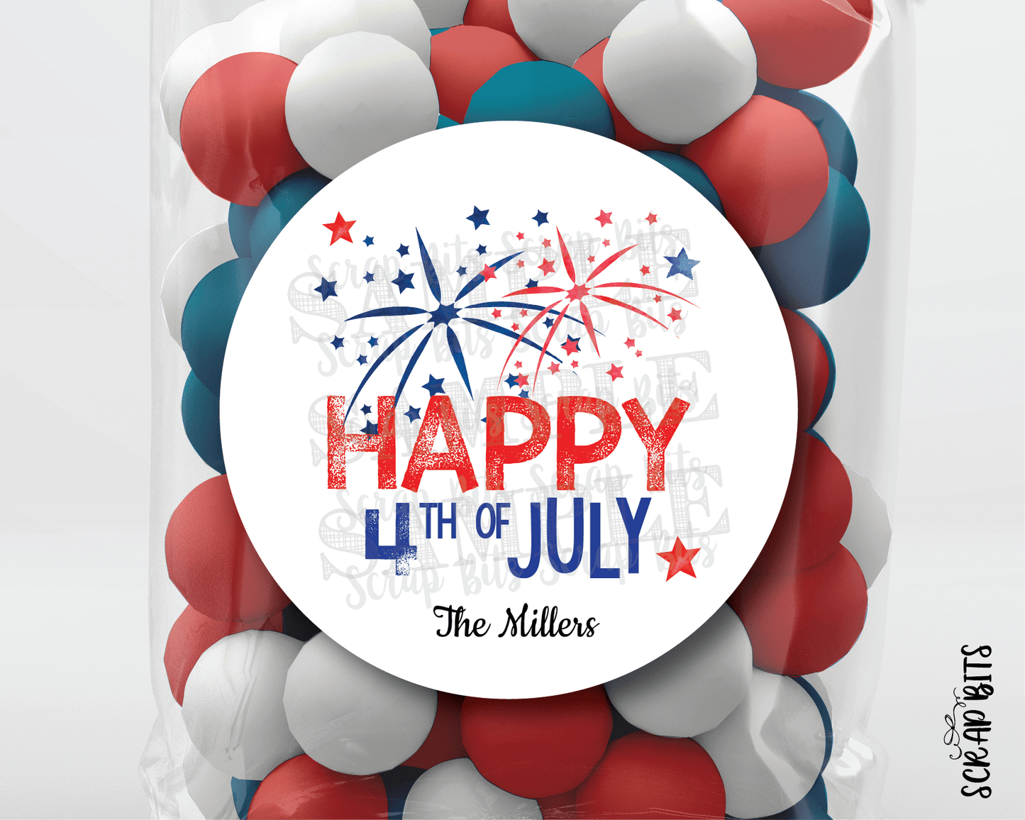 Fireworks Happy 4th of July Stickers or Tags - Scrap Bits
