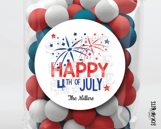 Fireworks Happy 4th of July Stickers or Tags - Scrap Bits