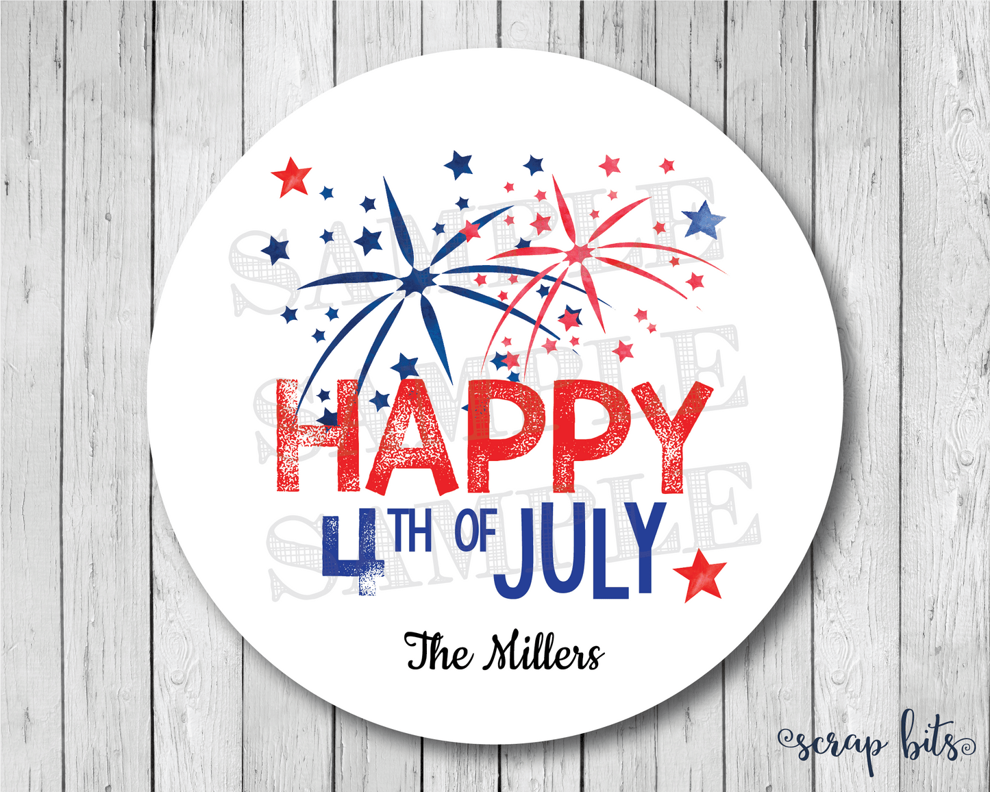 Fireworks Happy 4th of July Stickers or Tags - Scrap Bits