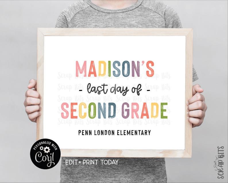 First Day of School Sign, Pastel Rainbow Paintstroke, Instant Download Editable Template - Scrap Bits