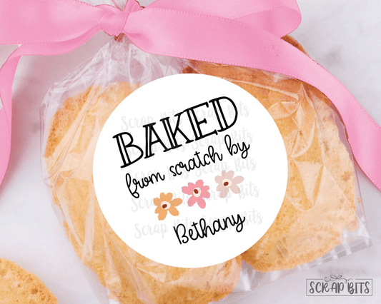 Floral Baking Labels, Baked From Scratch Spring Flowers, Personalized Stickers or Tags - Scrap Bits