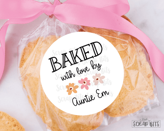 Floral Baking Labels, Baked With Love Spring Flowers, Personalized Stickers or Tags - Scrap Bits