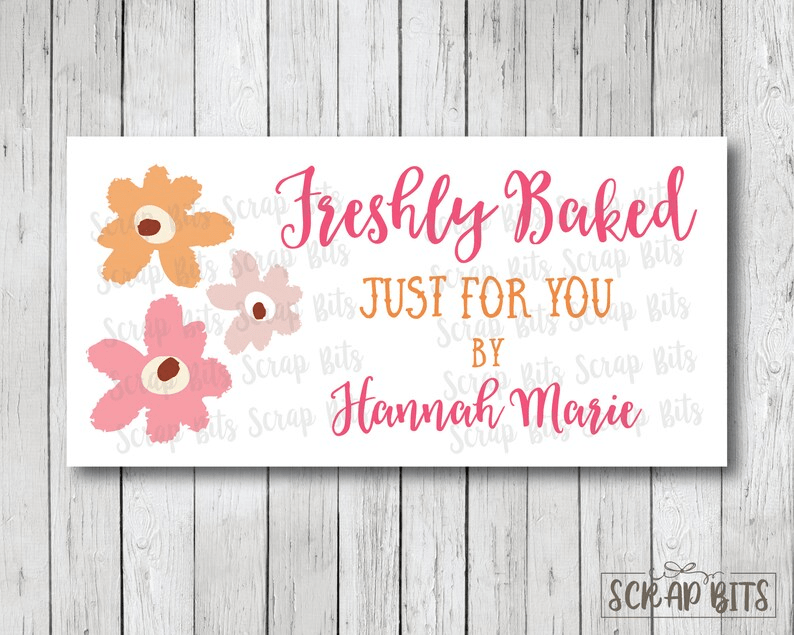Floral Baking Labels, Freshly Baked Kitchen Labels, 3 Spring Flowers, Personalized - Scrap Bits