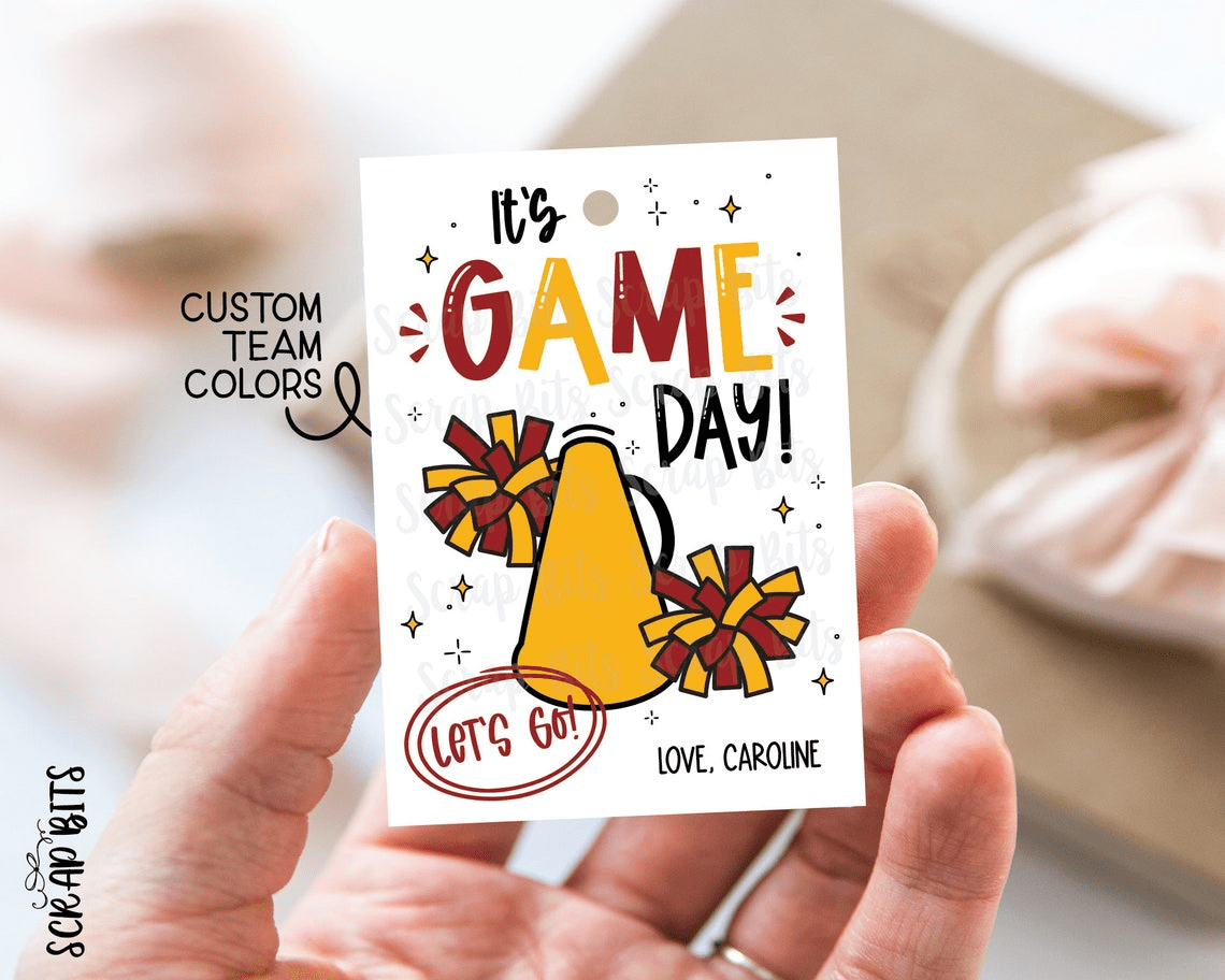 Game Day Treat Tags, Cheerleader Megaphone & Pom Poms, Snack Bag Tags - Scrap Bits
