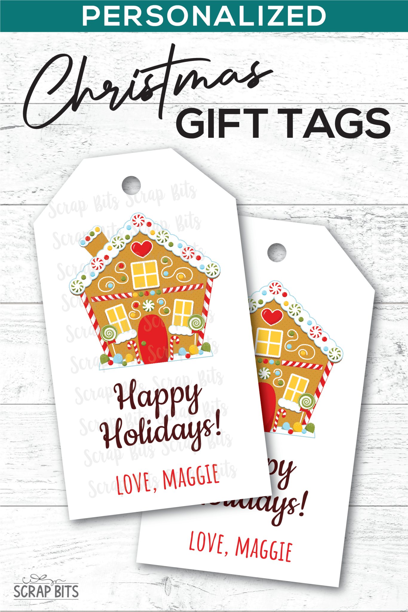 Gingerbread House Happy Holidays. Personalized Christmas Gift Tags - Scrap Bits