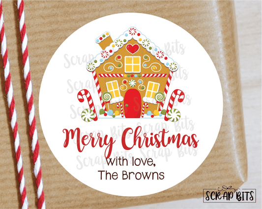 Gingerbread House Labels, Personalized Christmas Stickers or Tags - Scrap Bits