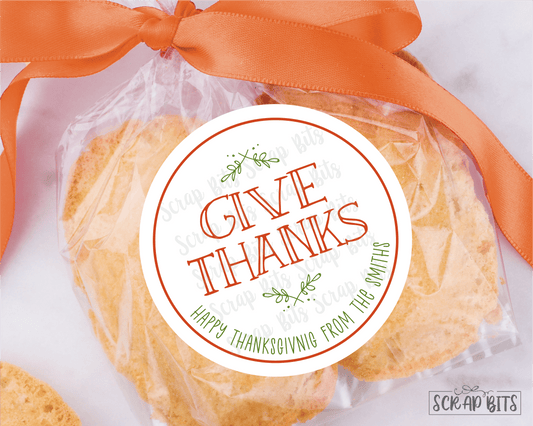 Give Thanks Quaint Doodle Sprigs, Personalized Thanksgiving Stickers or Tags - Scrap Bits