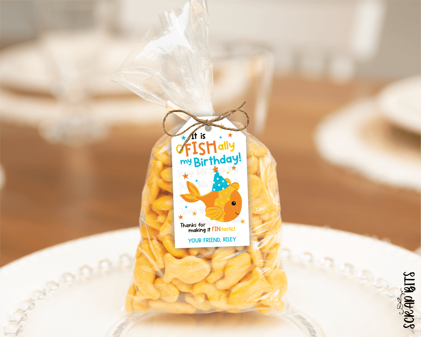 Goldfish Birthday Tags, Printable Treat Bag Tag . Instant Download Editable Template - Scrap Bits